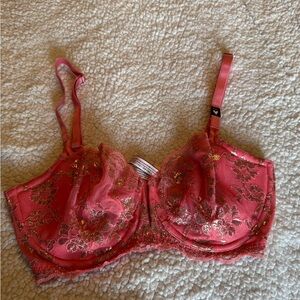 Victoria's Secret Coral Lace Underwire Bra with Gold Embroidery